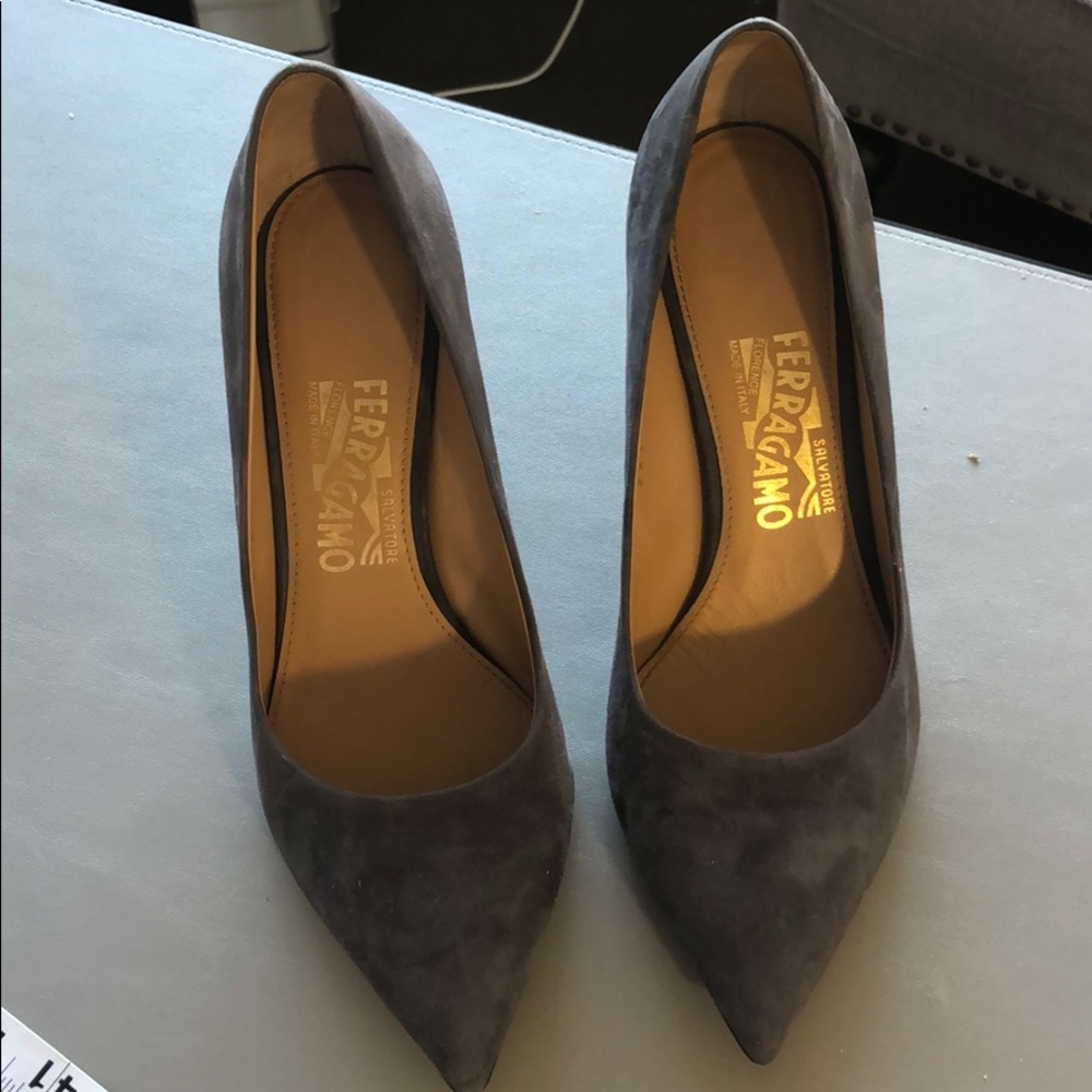 Grey suede pumps